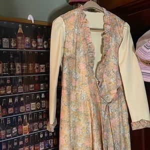 Insane Vintage Handmade Yellow and Pink Floral Wrap Robe/Dress 16x53